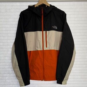 Vintage The North Face Men's Colorblock Windbreaker - Black/White/Orange. Sz M.